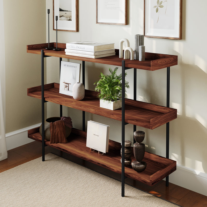 Gracie Oaks Ohlson Rustic Wood Grain Open-Style 3-Shelf Display